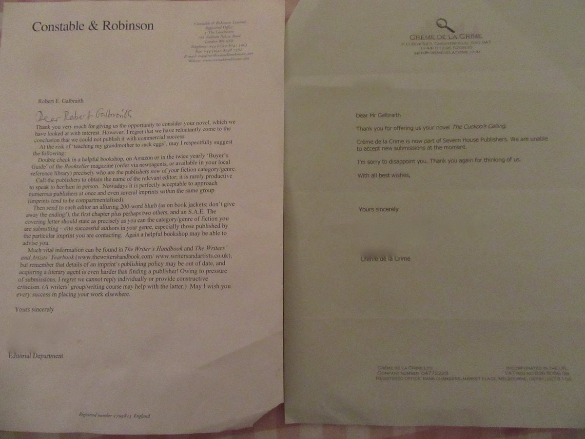 J. K. Rowling rejection letter